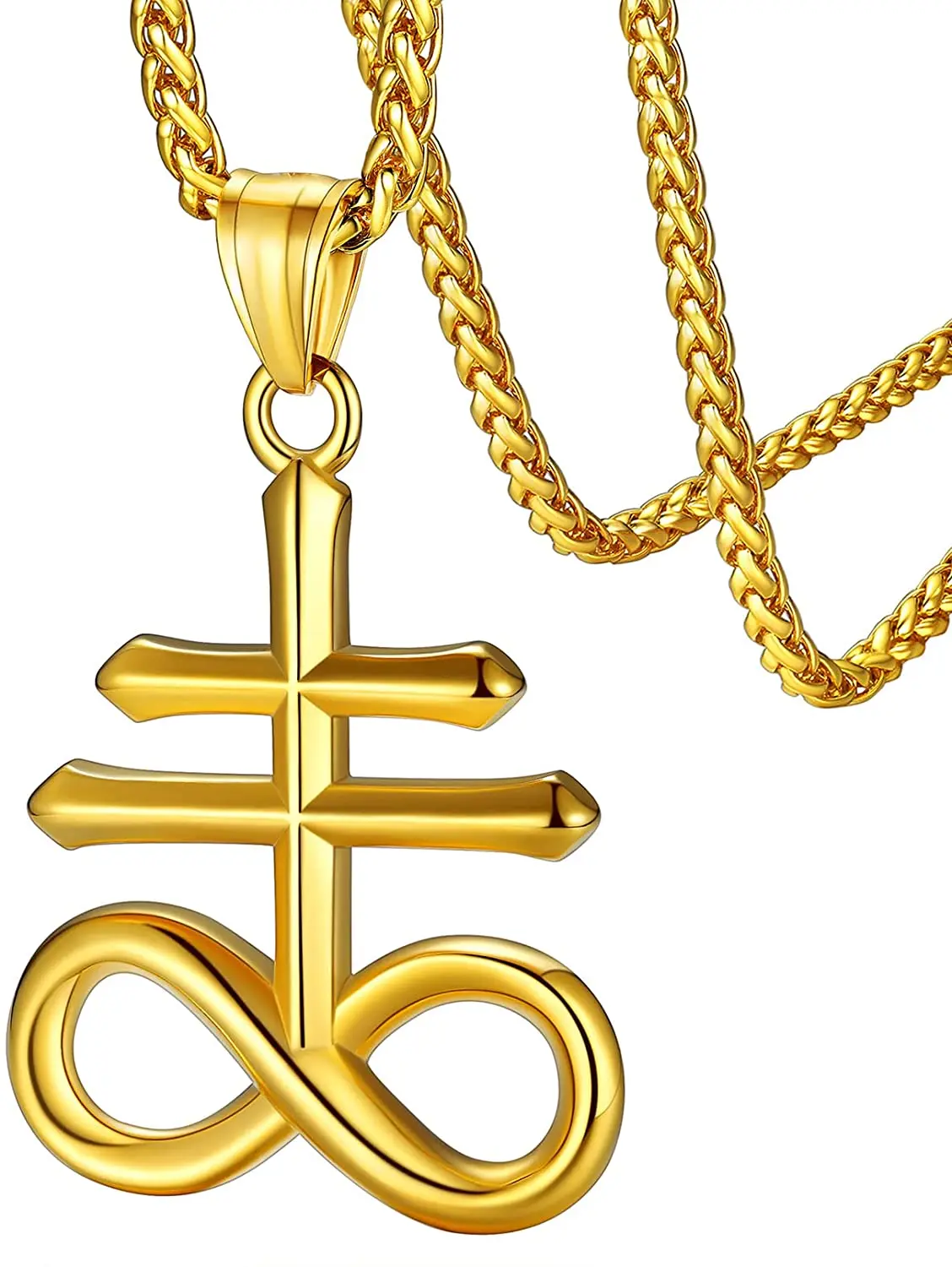 

ChainsPro Stainless Steel Punk Bull Skull Head Necklace for Men Women, Satan Inverted Cross Pendant CP970