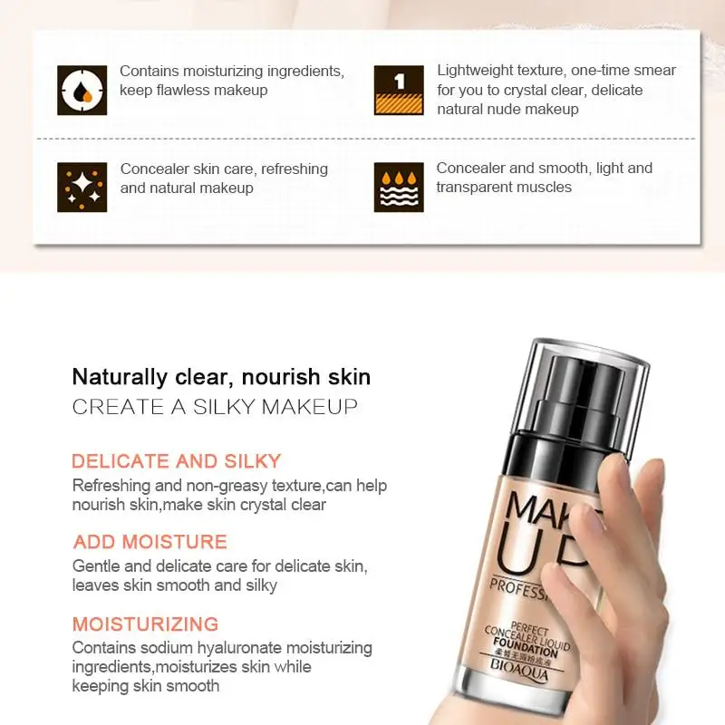 Face Base Liquid Foundation Makeup Waterproof Concealer Whitening BB Cream Cosmetics
