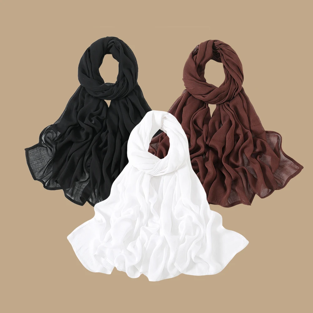 thumbnail image 1 of 3 piezas de pañuelo hijab de rayón de algodón de color sólido para mujer, pañuelo musulmán de gran tamaño, chales para mujer, diadema musulmana, turbante islámico, 1 of 4