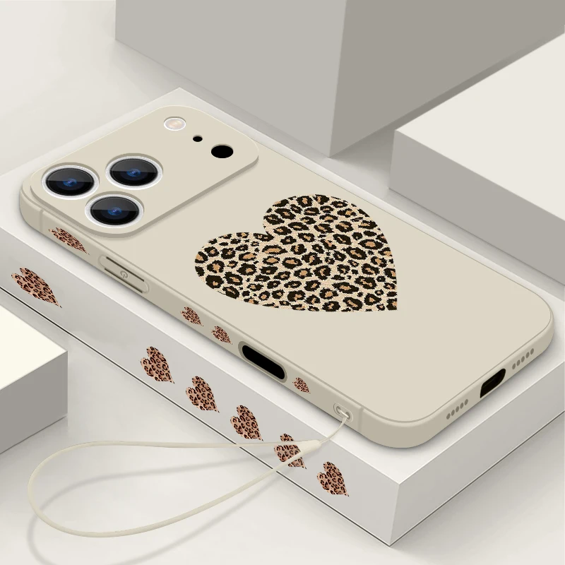 Leopard Print Love Heart Magnetic TPU Lanyard Case
