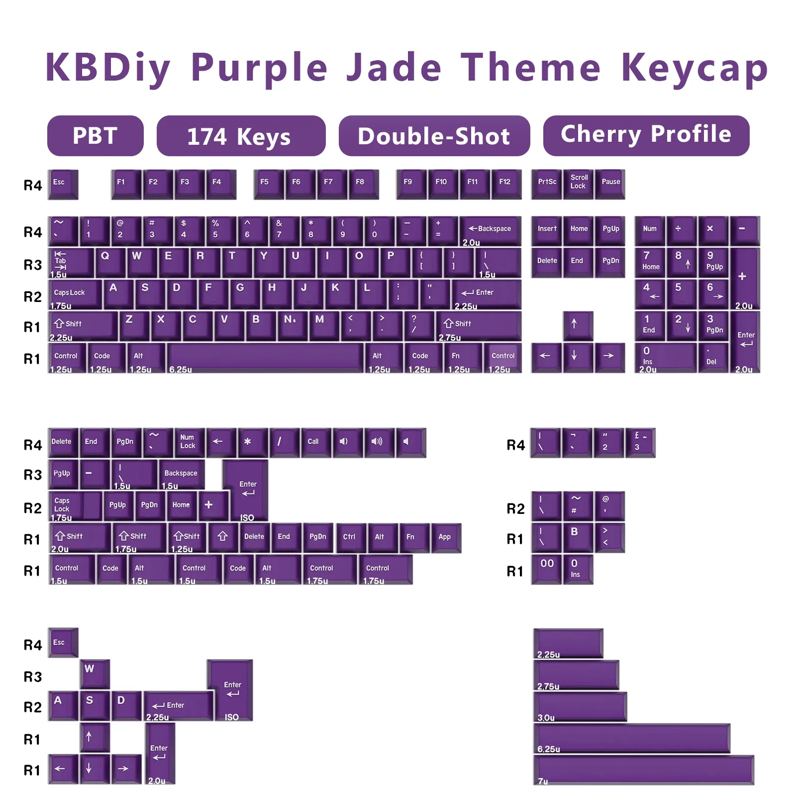 Double Shot Keycaps 60% 75% 100% Keyboard KBDiy Purple Jade PBT Keycaps ...