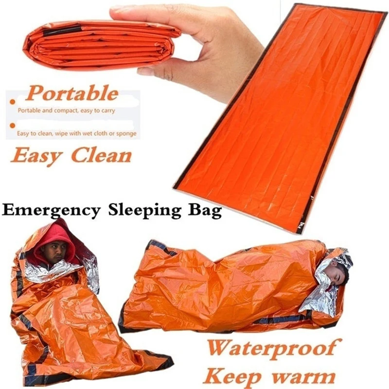 Sac De Couchage Thermique D'urgence Orange - Imperméable & Compact - Camping Survie