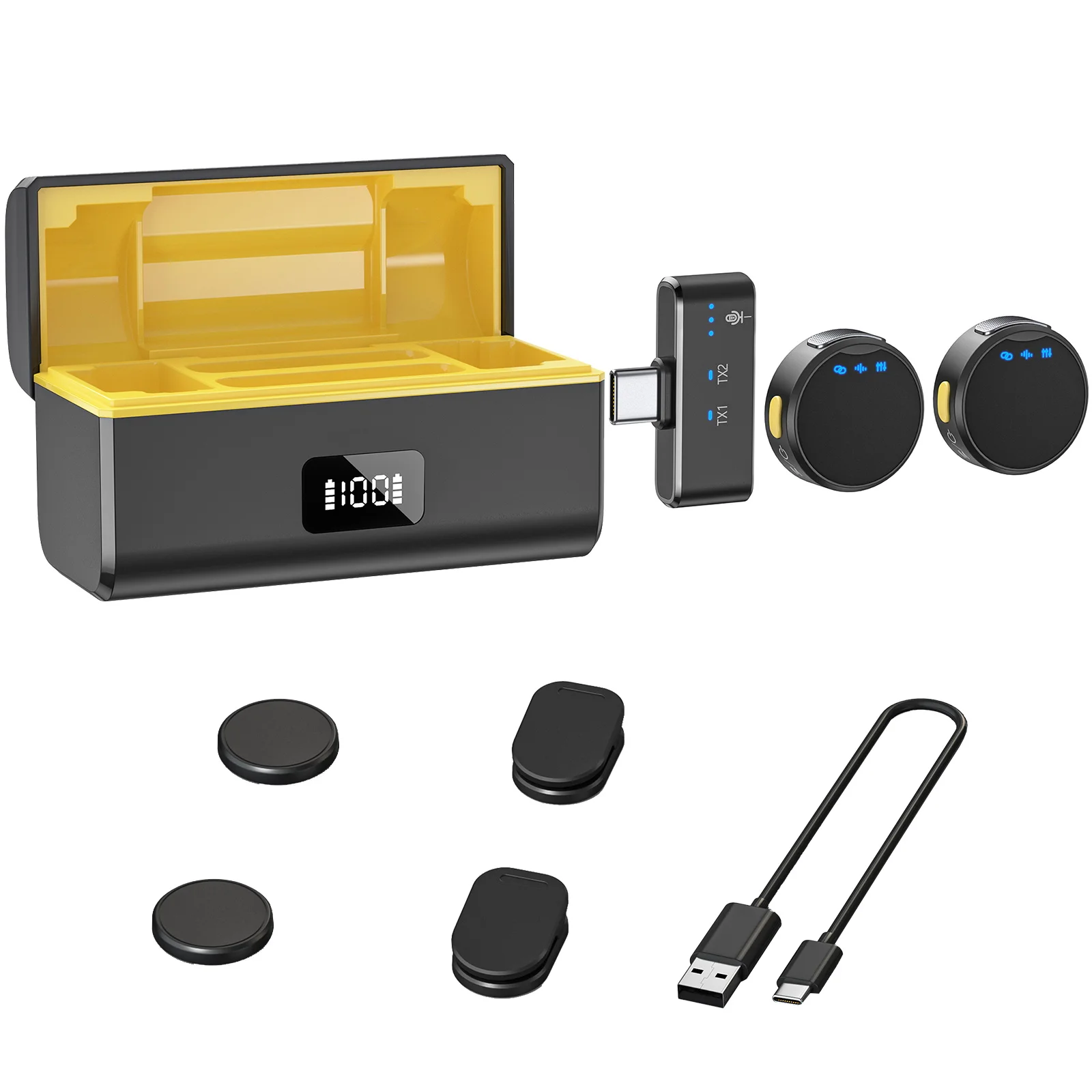 Micrófono inalámbrico magnético profesional para teléfono, dispositivo Lavalier con caja de carga, reducción de ruido para grabación, 100M