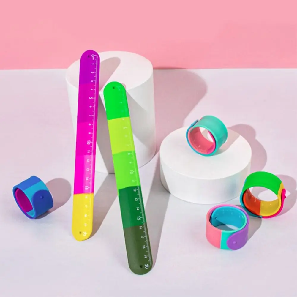 측정 분할 눈금자 안티 스트레스 클랩 링 스트레이트 눈금자 실리콘 스냅 링 팔찌, 눈금자 학생 수상 선물, 1 개