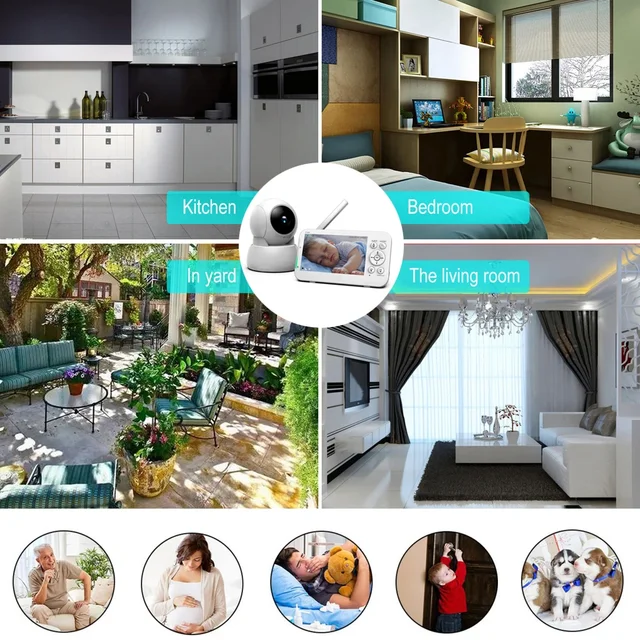 Baby Monitor Wireless 5'' Screen Security Protection Video Surveillance Mother Kids Two Way Audio 5200mAh Battery Indoor Camera 5