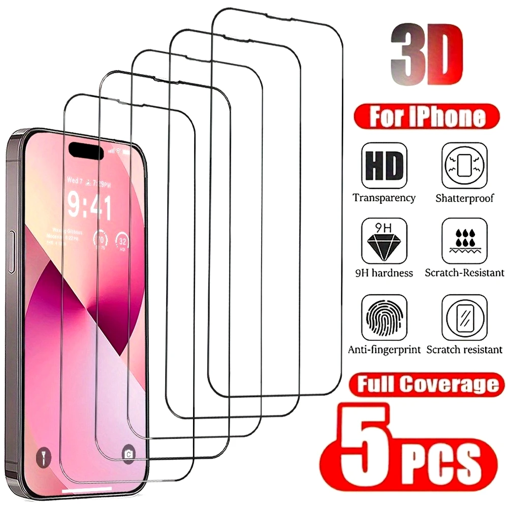 5 Stück Ultra HD Full Screen Protector für iPhone 17 16 14 15 Pro Max 15 16 Plus gehärtetes Glas für iPhone 17 Air 13 12 11 Pro X XR