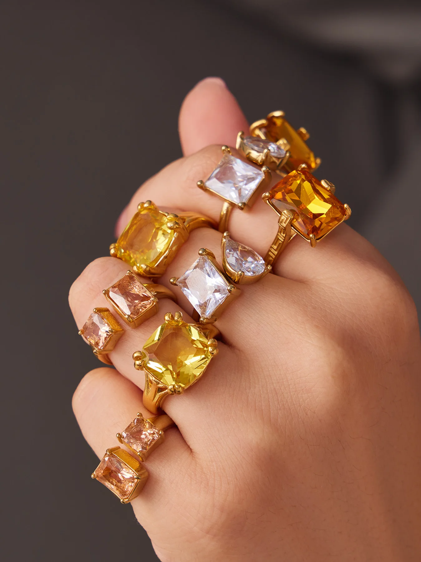 Schöne Quadratische Zirkonia Damenringe Edelstahl PVD Vergoldet Wasserfeste Offene Ringe für Damen Schmuck – Detail 4