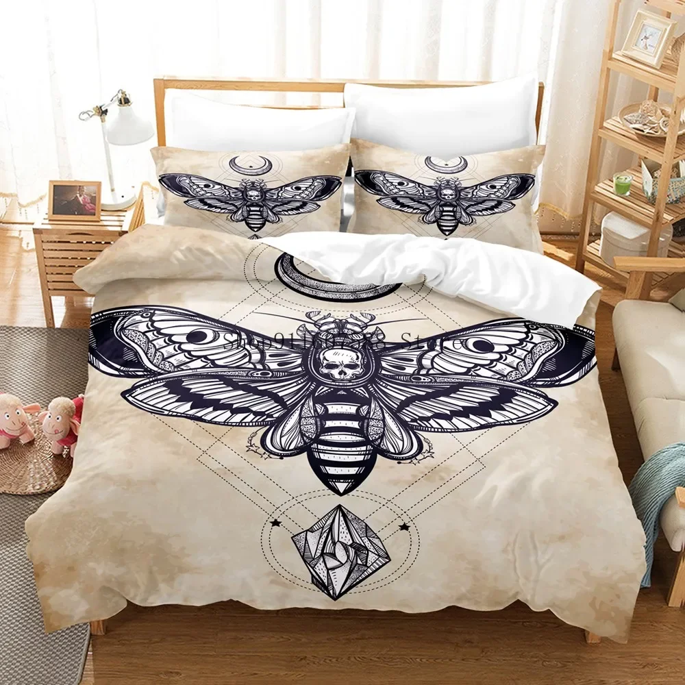 Black Death Moth Bedding Set Gothic Skull Duvet Cover Set Butterfly Bedclothes 2/3pcs Moon Stars Luxury Home Textiles