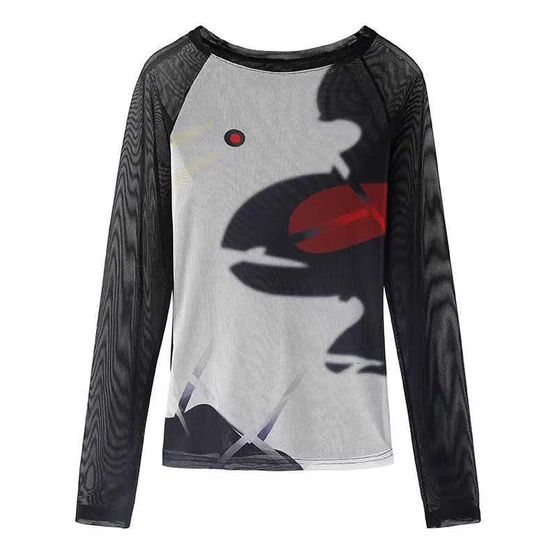 

Футболка женская в стиле Харадзюку, короткий топ с длинным рукавом и принтом в стиле 90-х, Винтажная футболка, уличная одежда на осень, Y2K