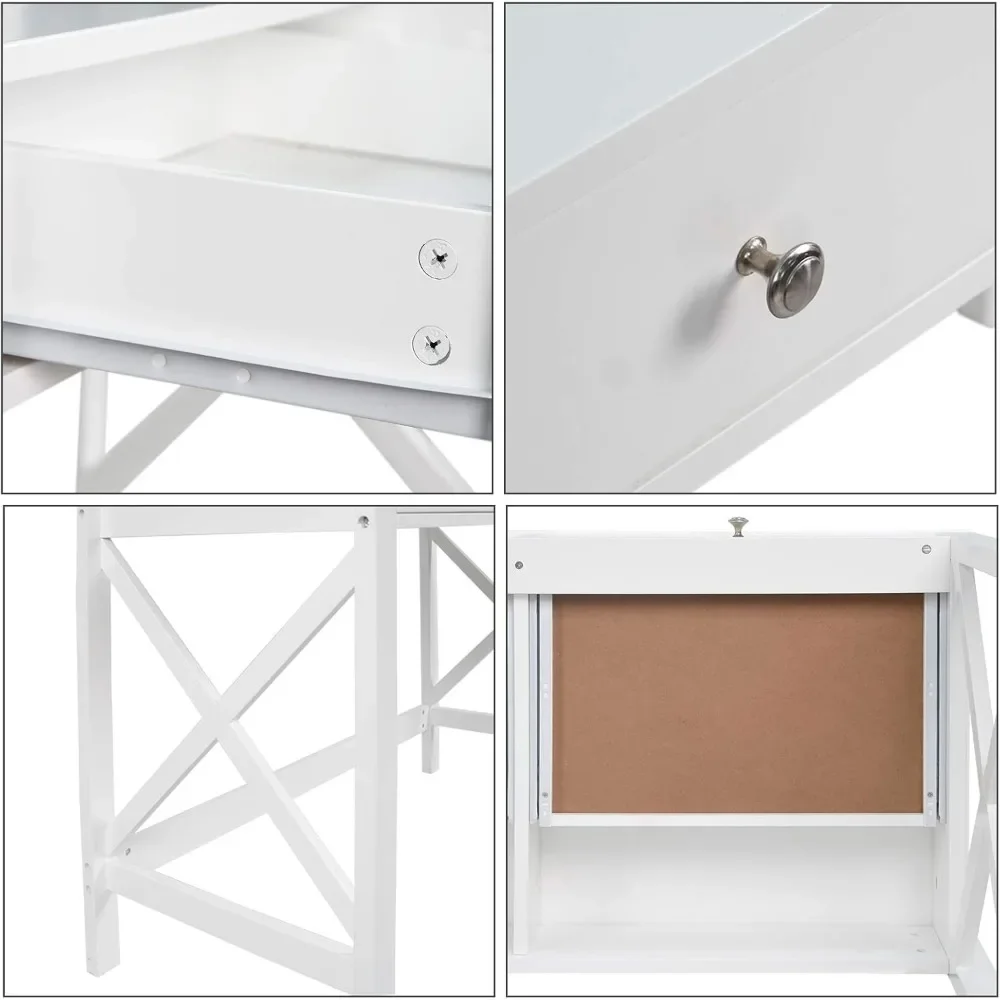 Writing Desk, White Writing Computer Desk with Drawers,Small Modern Table for Bedrooms,White Vanity Table, Writing Desk 4
