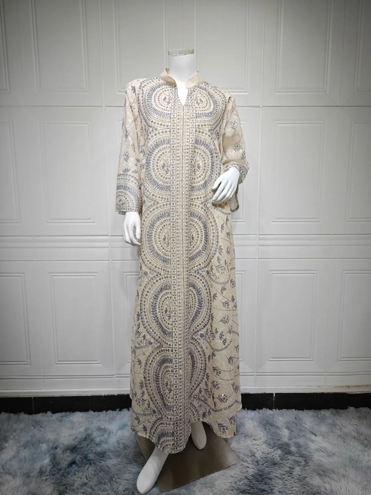 جلابية مطرزة بالزهور عادية منقوشة جلابية حجر الراي...