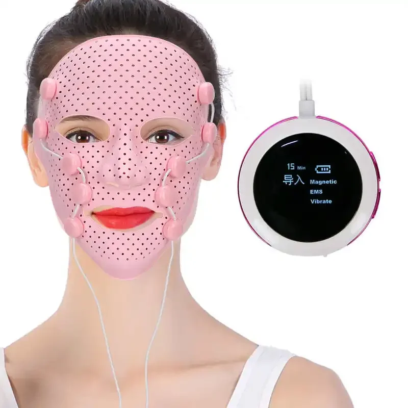 Electric Massage Beauty Mask 3D Silicone EMS Vibrating Facial Acupuncture Massager Chin Cheek Slimming Lift Anti-Wrinkle