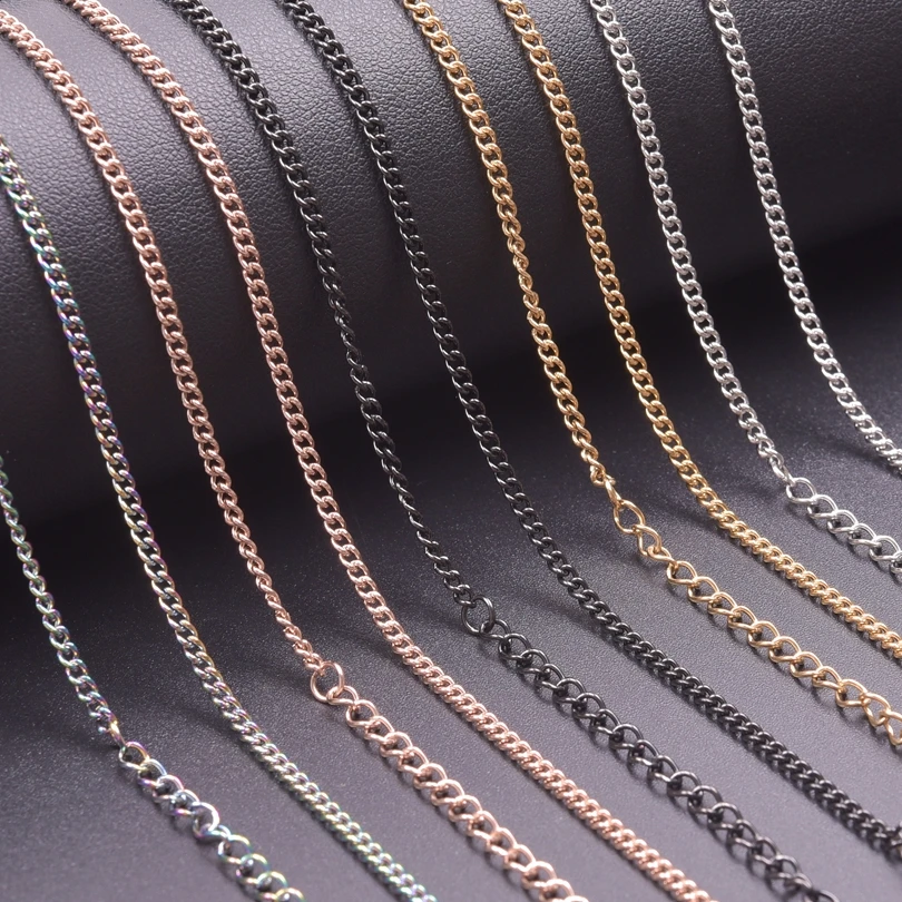 

1PC 45CM Stainless Steel Link Chains 2.2MM Flat Link Chain Long Necklace For Women Pendant Jewelry Fashion Metal Making Supply