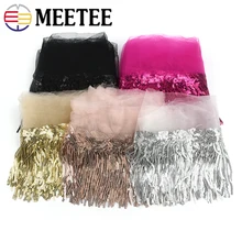 

2/4Yards Meetee 10cm Paillette Sequins Tassel Lace Fringe Trim Ribbon Mesh Fabric DIY Party Performance Dress Decor Sew Material