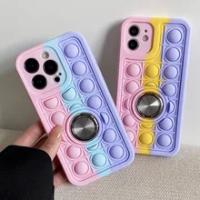 

3D Rainbow Fidget Toys Push Bubble Silicone Case for iPhone 13 12 Holder Cover for iphone 11 Pro X XS Max XR SE 2020 7 8 Plus