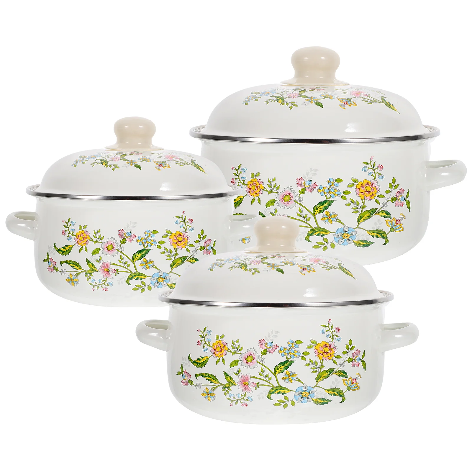 

Kitchen Enamel Stockpot Lid Soup Pot Stew Pot Retro Flower Stew Bean Cooking Pot Vintage Enamel Simmer Pot Handles