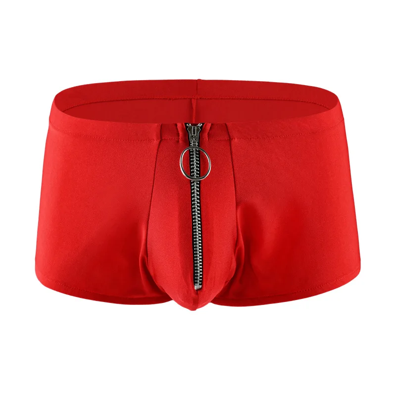 Description Picture 4 of itemMen's Boxers Shorts Underwear Gay Bikini Slip Homme Solid Panties Man Zip Low Rise U Convex Pouch Underpants Cueca Calzoncillo