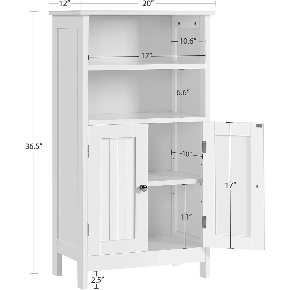 Bathroom Floor Cabinet, Free Standing Cabinet with Double Door and Adjustable Shelf, Side Tall Storage Organizer for 3
