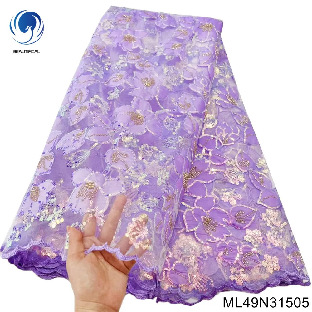 

The Latest Popular African Jacquard Lace Fabric High-quality French Purple Flower Pattern Nigerian Party Wedding Dress ML49N315