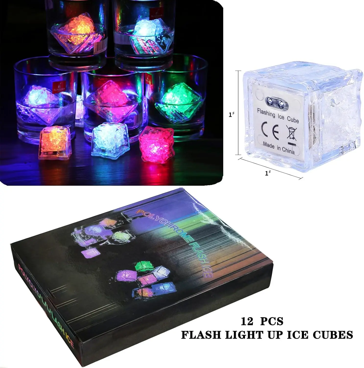 Luminous Ice Cubes Glow Light 12pc Waterproof LED Ice Cubes Light Up Ice Cubes Reusable Flashing Glow Liquid Sensor Glowing Drinks Bar
