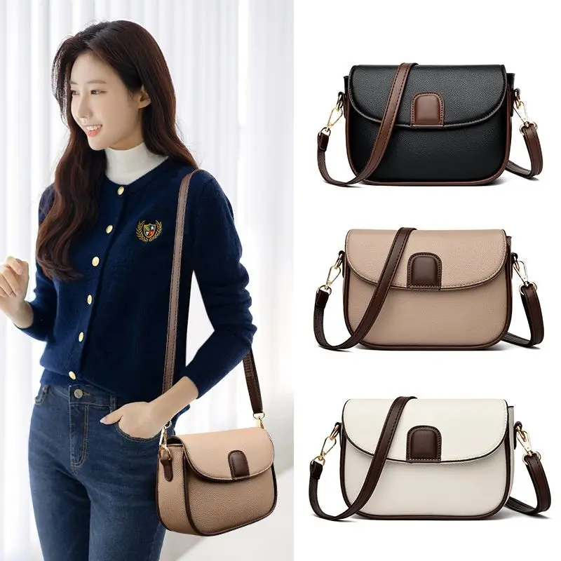 Women's Vintage Small Shoulder Bag - Khaki PU Leather Purse With Zipper, Classic Trendy Handbag - View #10