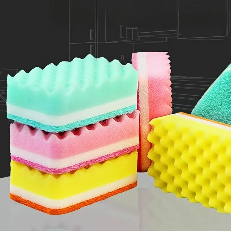 Vibrant High-Density Wave Sponge Scrubbers - Non-Scratch, Easy-Clean, Durable