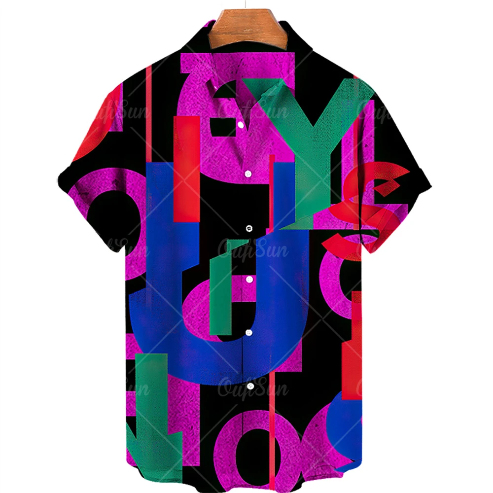 Men Short Sleeved Hawaiian Shirt Beach Travel Oversized Graffiti Flower