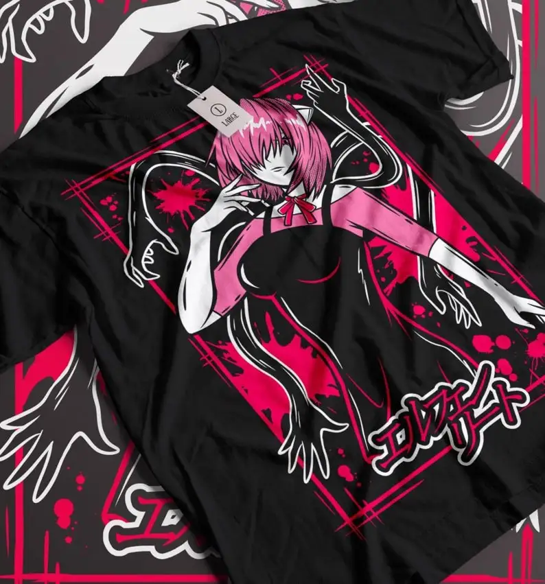

Unisex Elfen Lied Lucy Anime T-Shirt, Nyu, Kaede Manga Waifu Shirt Tshirt Horror Anime