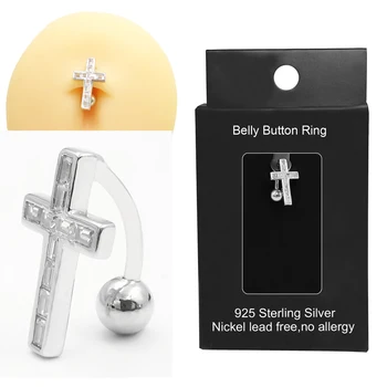 Reverse Belly Button Rings 925 sterling silver 14G CZ Navel Ring for Women Men Belly Piercings Jewelry