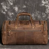 Retro Brown Men's Hand Luggage Bag Crazy Horse Leather Large Capacity Travel Bag Business Weekend One Shoulder Messenger Bag 2