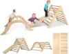 6-in-1 Pikler  Wood Adjustable Triangle Set Wooden Montessori Climbing Set with Ramp Arch Slide and Net Climbing Toys Indoor 3