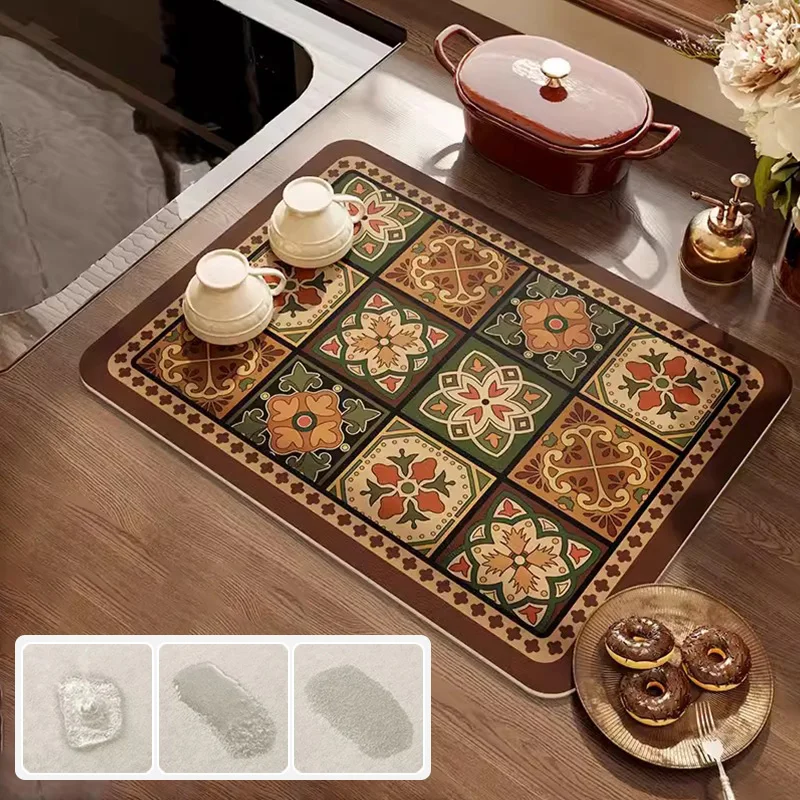 Drain Pad Kitchen Mat Dish Drainer Absorbent Sink Rug