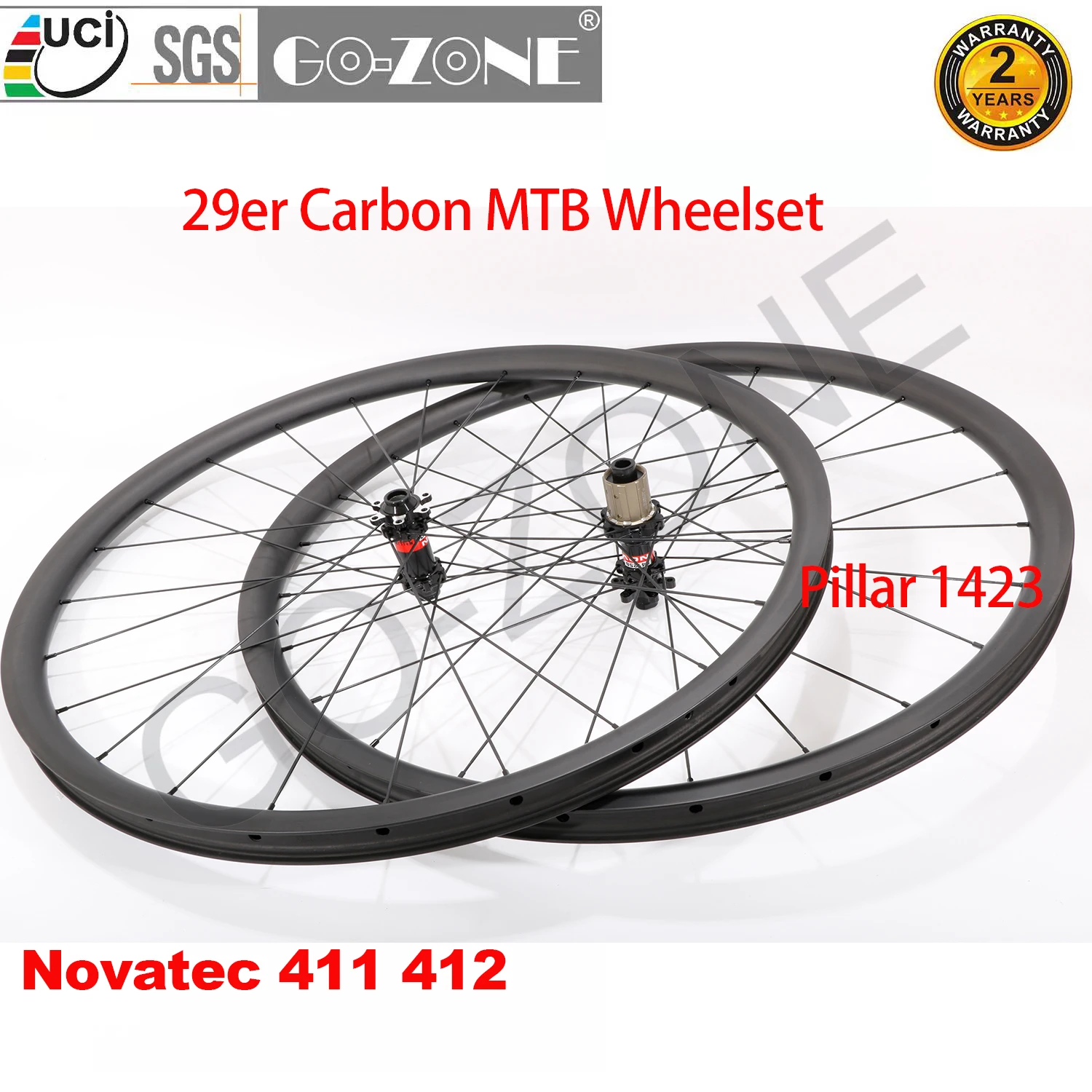 Bicycle Parts 29er MTB Wheels Carbon Tubeless Novatec 411 412 24/24H Thru Axle / Quick Release