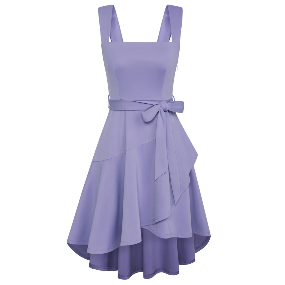 

GK Women Wrap Hem Party Dress Sleeveless Square Neck A-Line Dress