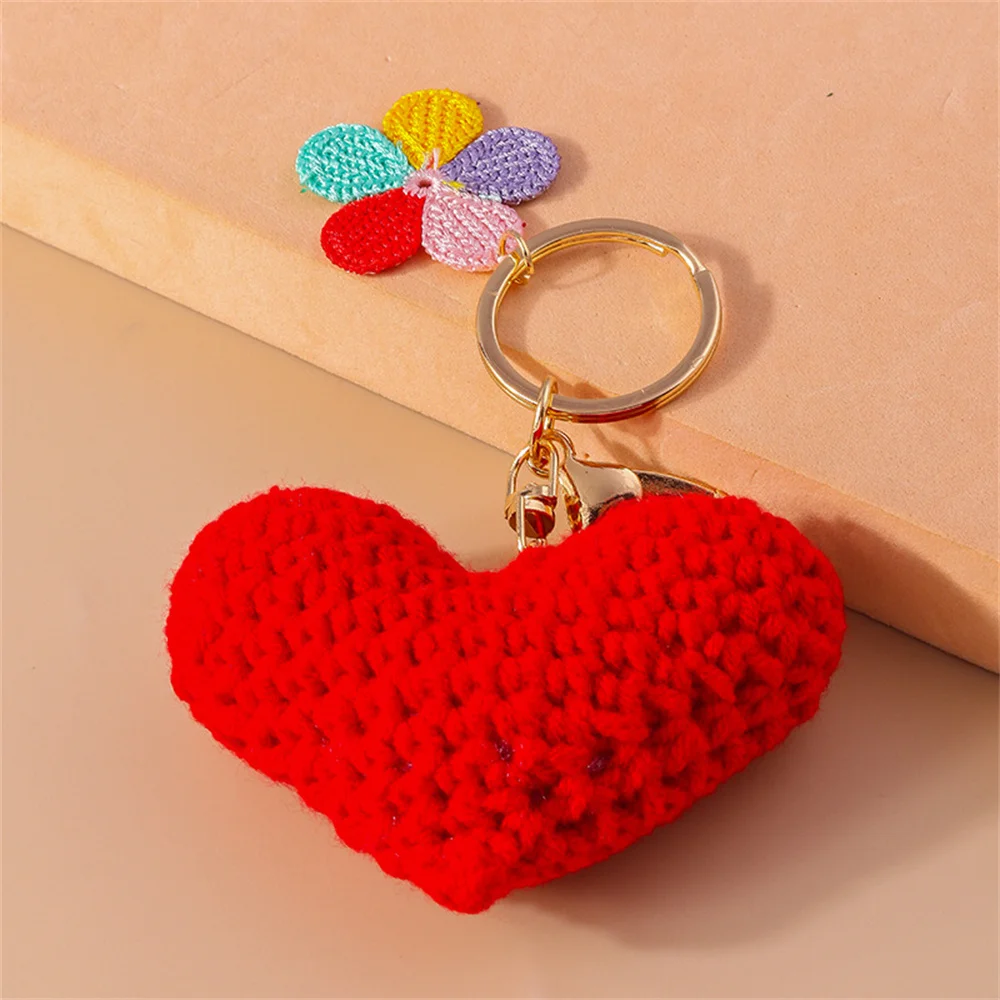 

Knitted 3d Love Heart Colorful Flower Keychain Fashionable Cute Pendant Accessories Jewelry Valentine'S Day Gift Handmade New