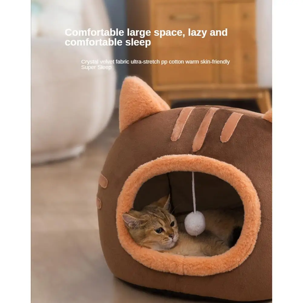 2024 Cat Winter Warm Bed Cat Shape Soft Comfortable Wear-resistant Semi Enclosed Cat House Pet Supplies