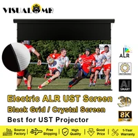 Electric Drop Down Black Grid ALR Crystal UST Projection Screen Motorized Ceiling&Wall Mount 150" 16:9 4K to UST Lazer Projector