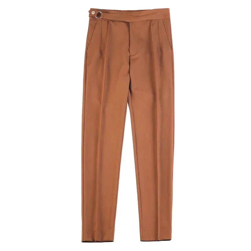 British Style Men's High Waist Casual Pants New Solid Color Naples Men Suit Pants Slim Fit Casual Business Formal Mens Trousers 6