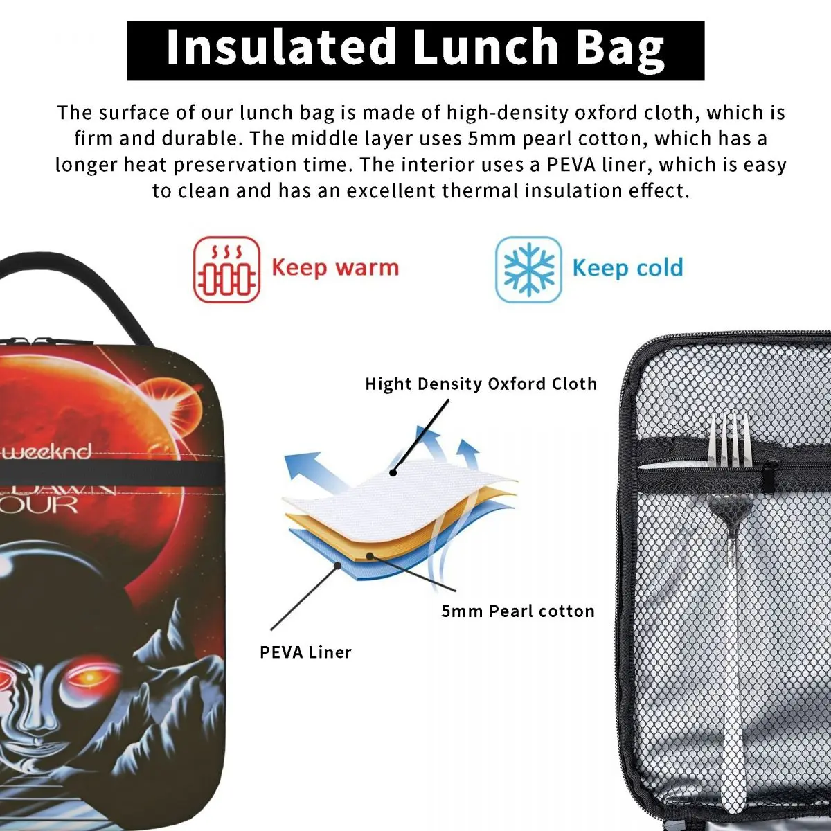 THE WEEKND After Hours Till Dawn Tour Thermal Insulated Lunch Bag for Travel Portable Food Bag Container Thermal Lunch Box