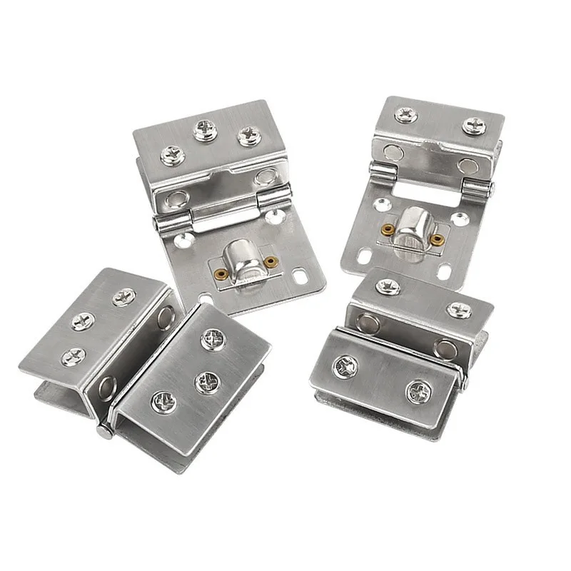 Glass Door Hinge Double Sided Without Hole Stainless Steel Cabinet Cupboard Glass Clamps Clip 4/9/12mm 180 Degree