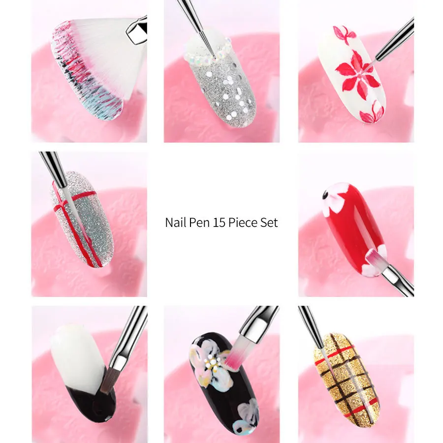 Nail art brush set Full set of 15 pivots Drill pull line Painted flower gradual change Light therapy pen Nail art beginner tool 2