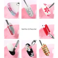 Nail art brush set Full set of 15 pivots Drill pull line Painted flower gradual change Light therapy pen Nail art beginner tool 2