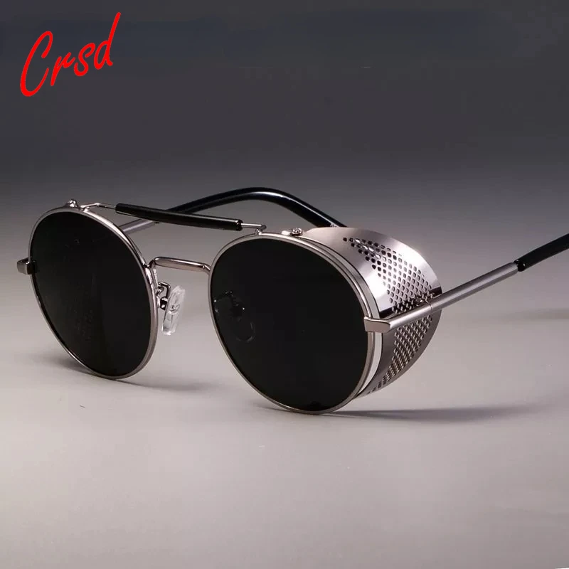 2022 Steampunk Sunglasses for Men Punk Retro Round Metal Sun Glasses