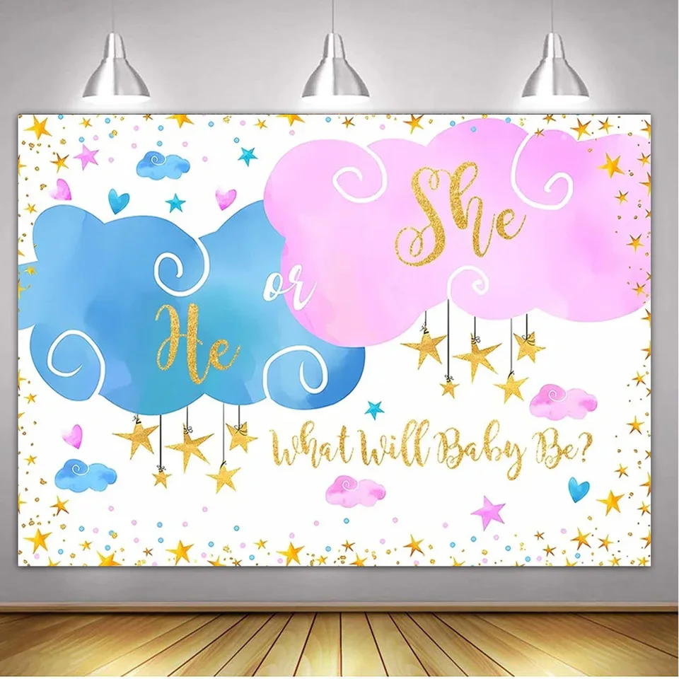 Rosa e Blu Genere Rivela Decorazioni per Feste Boy Or Girl Gender Reveal Fondale Banner Party Sfondo Annuncio di Gravidanza Sfondo di Fotografia per Baby Shower Genere Rivela Feste 180 x 110cm