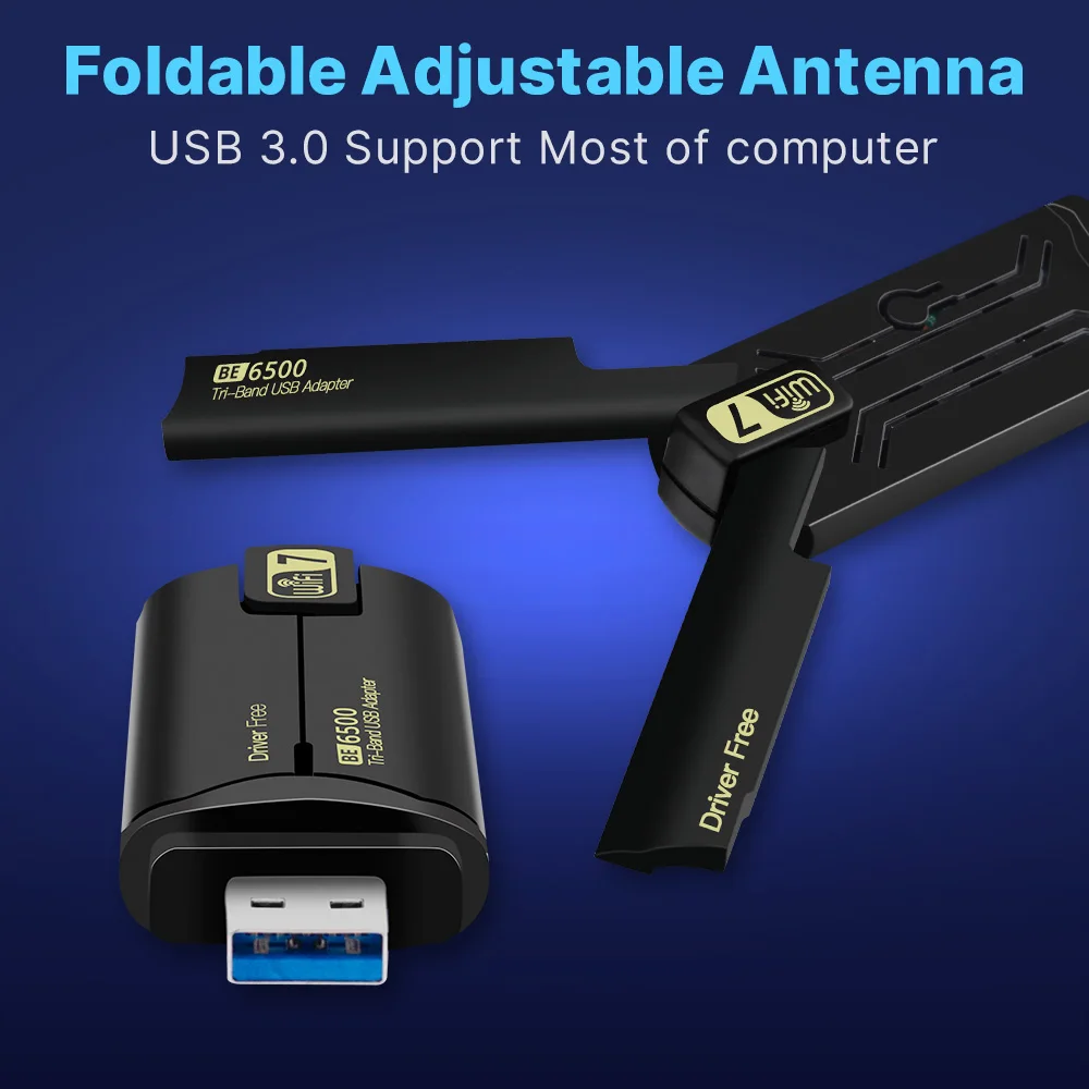 Fenvi WiFi 7 USB 어댑터 BE6500 802.11BE 무선 WiFi 카드 6500Mbps USB3.0 WiFi 동글 2.4G/5G/6GHz Win 10/11 드라이버 무료