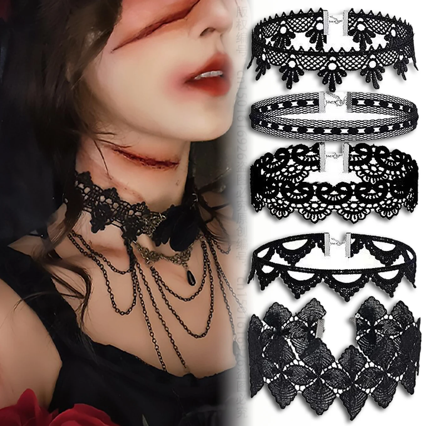 Women Choker Leaf Tassel Neck Jewelry Lace Gothic Vintage Velvet Rose Beads Flower Necklace