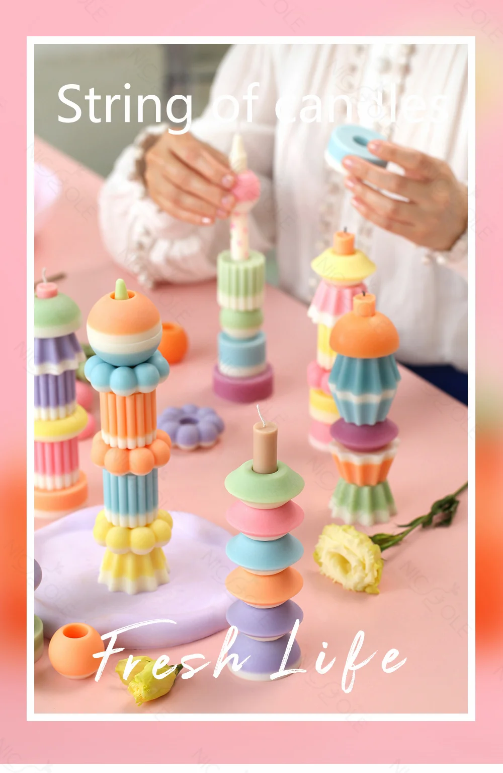 Description Picture 2 of itemNicole Building Block Silicone Candle Mold Candle Making Kit Handmade Stackable Candles Mould Dining Table Decorative