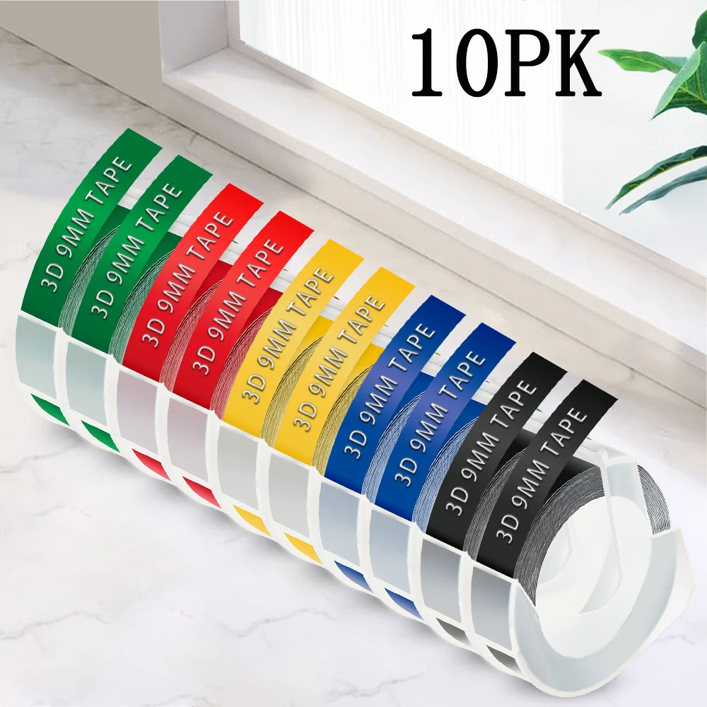 5PK/10PK for Dymo 3D Embossing Tapes Dymo 9mm Label Tape Compatible for Motex Printer Dymo 12965 E101 1540 1610 1880 Label Maker
