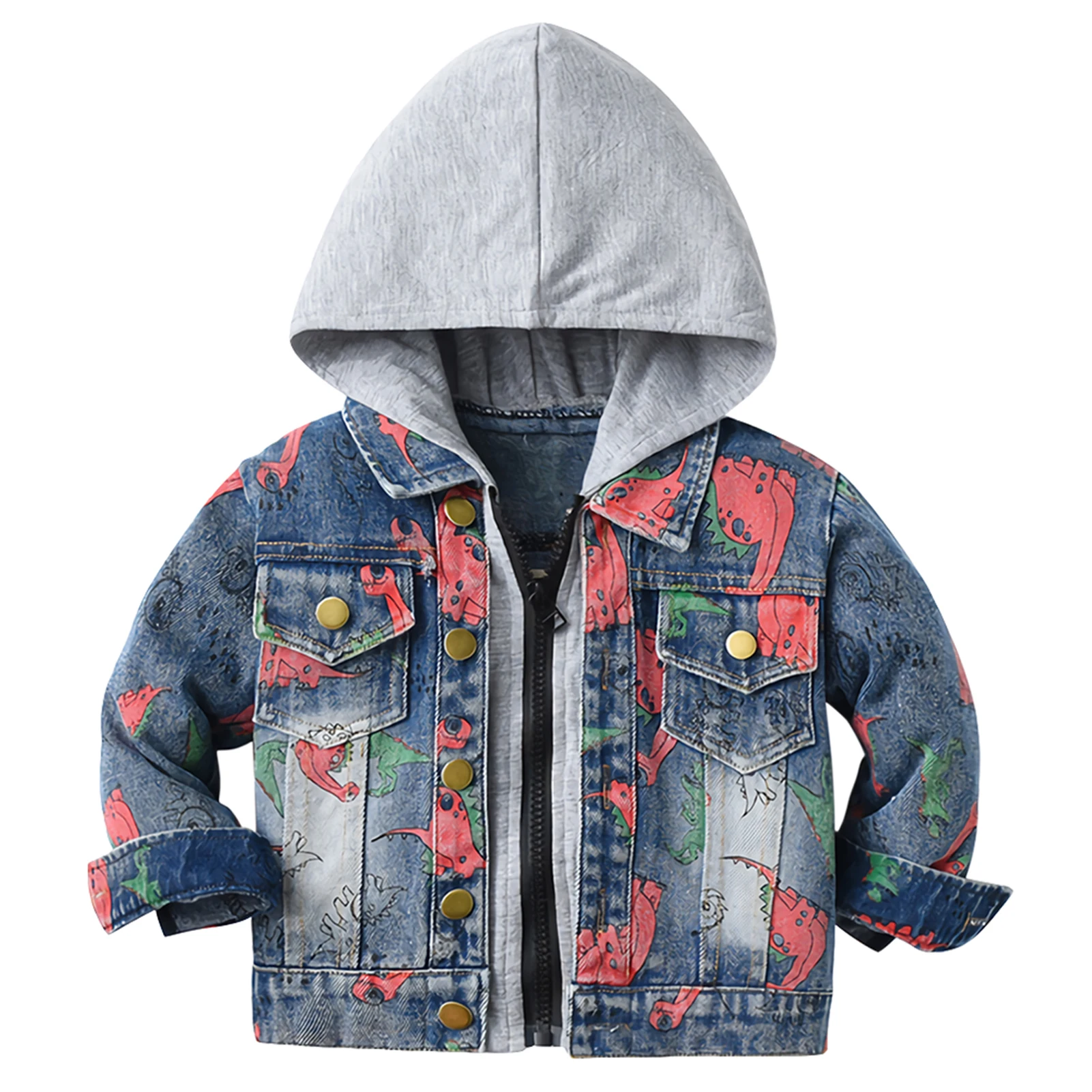 

Kids Casual Denim Jacket Boys Jean Coat Hoodie Zipper Button Babies Cowboy Windbreaker Outerwear Long Sleeve Tops 2-8T