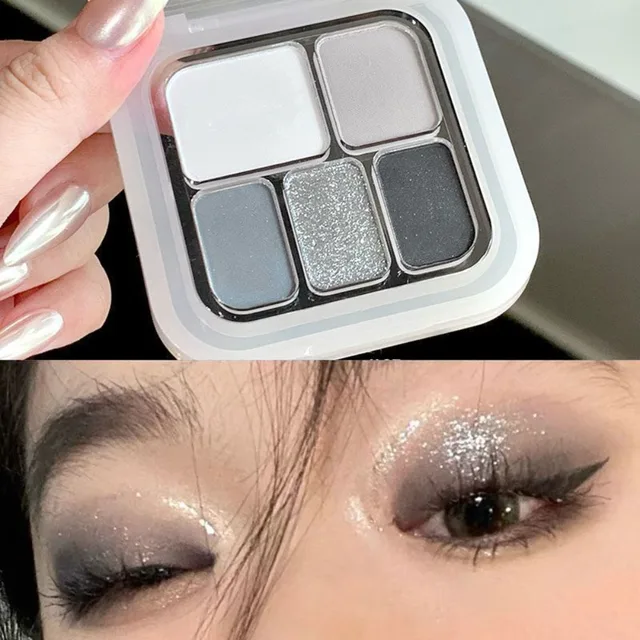 42103-14d66f.jpg 5-Color Punk Smokey Eye Makeup Eyeshadow Palette Silvery White Cement Gray Dark Black Matte & Shimmer Lasting Party Makeup